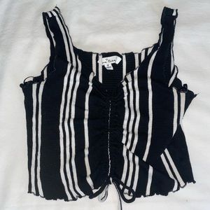 Black and white striped sinch crop top